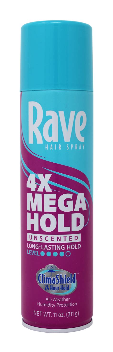 Rave Unscented Aerosol Hairspray, 4X Mega Hair Hold for Heat .